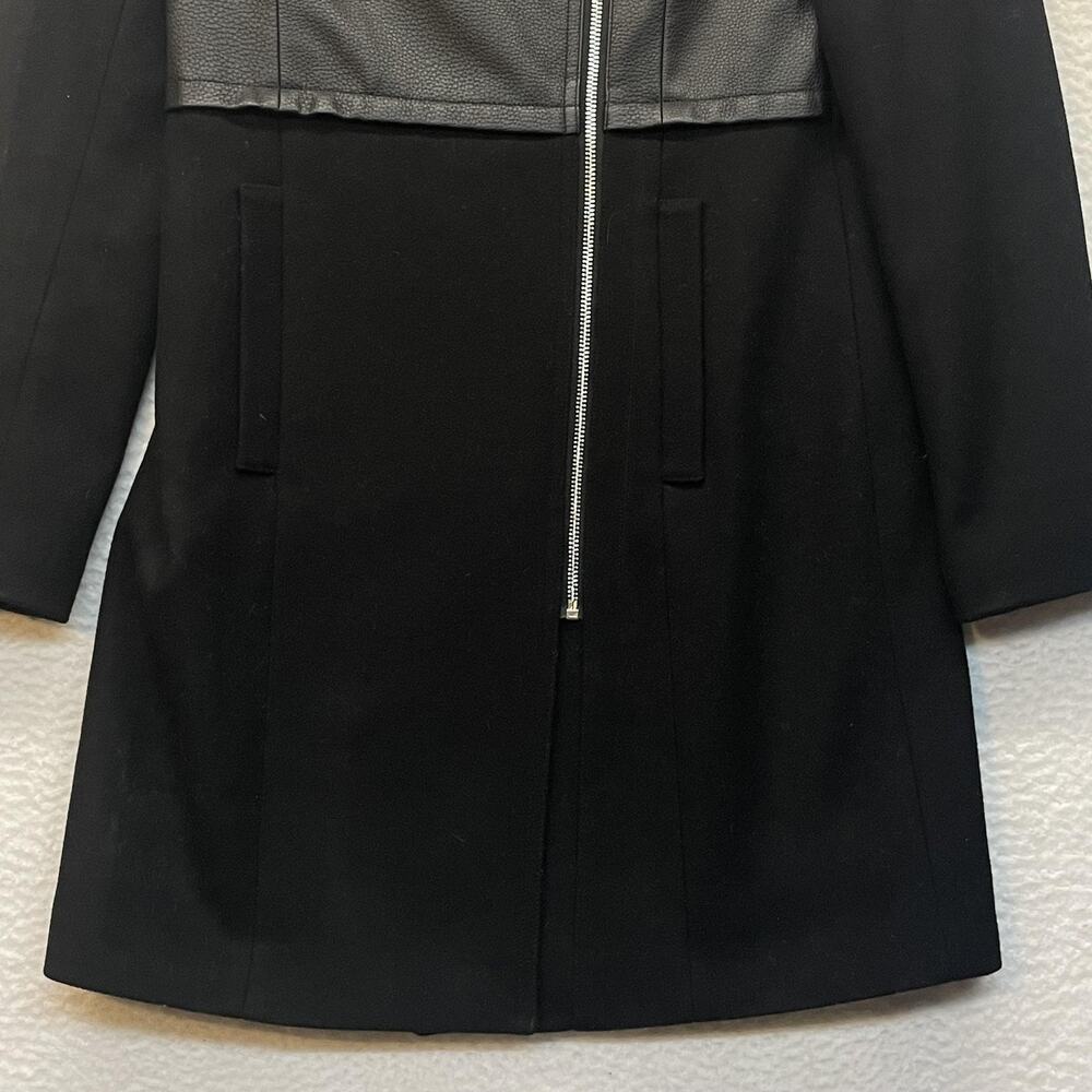 Express Motorcycle Coat Womens XS Black Wool Faux Leather Jacket Long Zip Moto - Picture 5 of 12